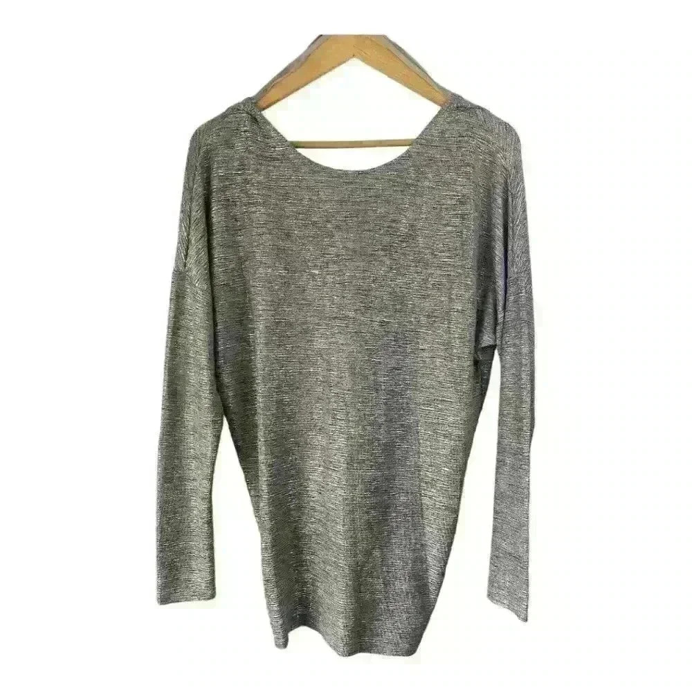 BAR‎ III Womens Metallic Twist-back Long Sleeve Jewel Neck Top Size M